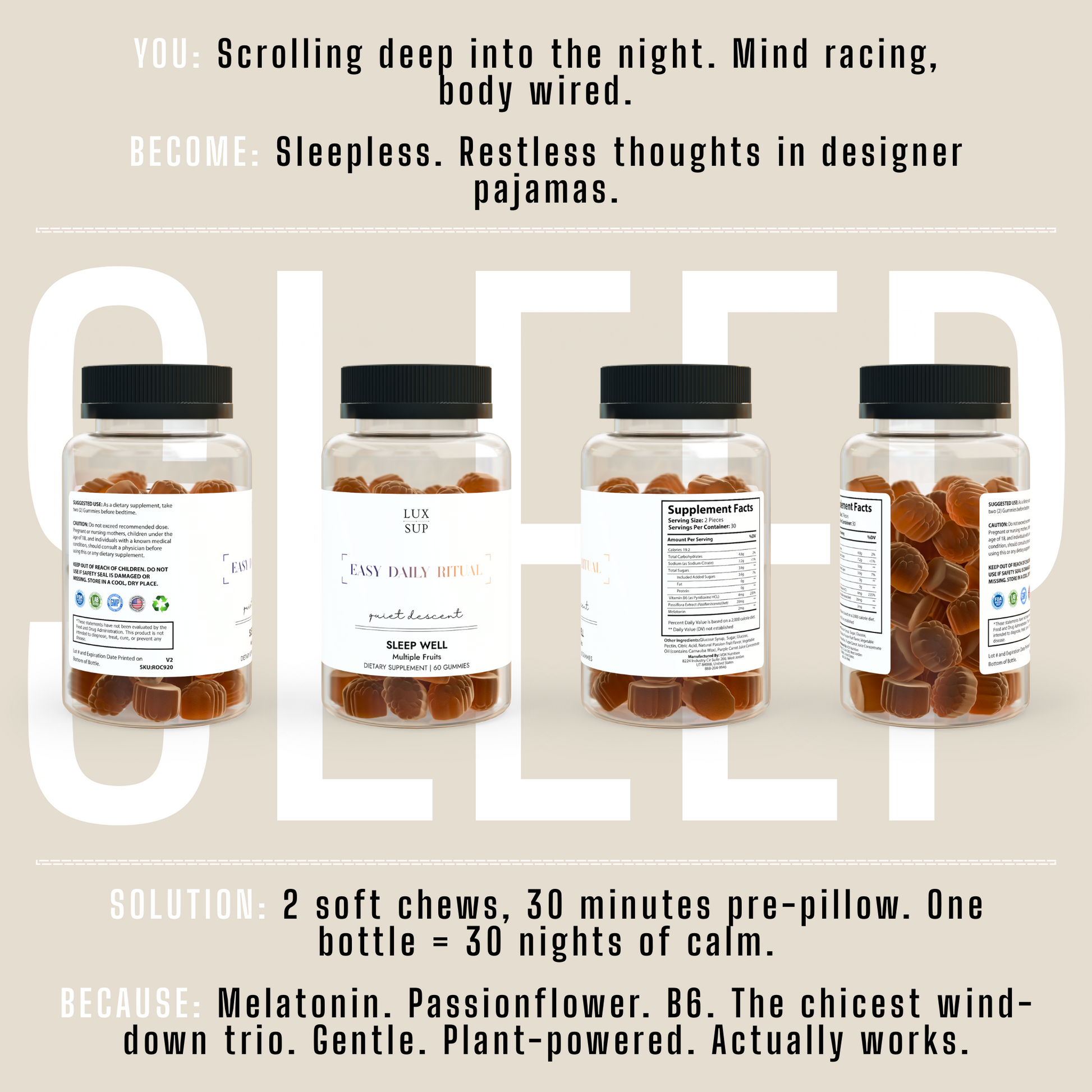 Quiet Descent — 60 Sleep Well Gummies - LUXESHOP.ME